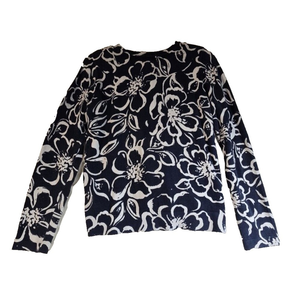 ERIKA Womens‎ Size S Button Up Cardigan Sweater Top Floral Blue White Grannycore - Picture 8 of 12